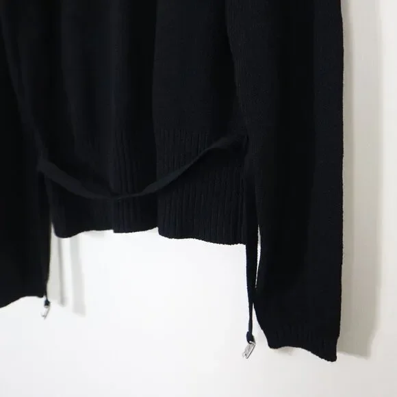 Margaret O'Leary Size 1/S Black Viscose Knit Sweater Belted V Neck Pullover - Picture 10 of 10